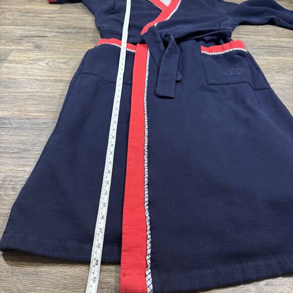 Vintage CHRISTIAN DIOR Blue Red Fleece Bath Robe Lounging Tie Belt Mens L - Picture 8 of 14